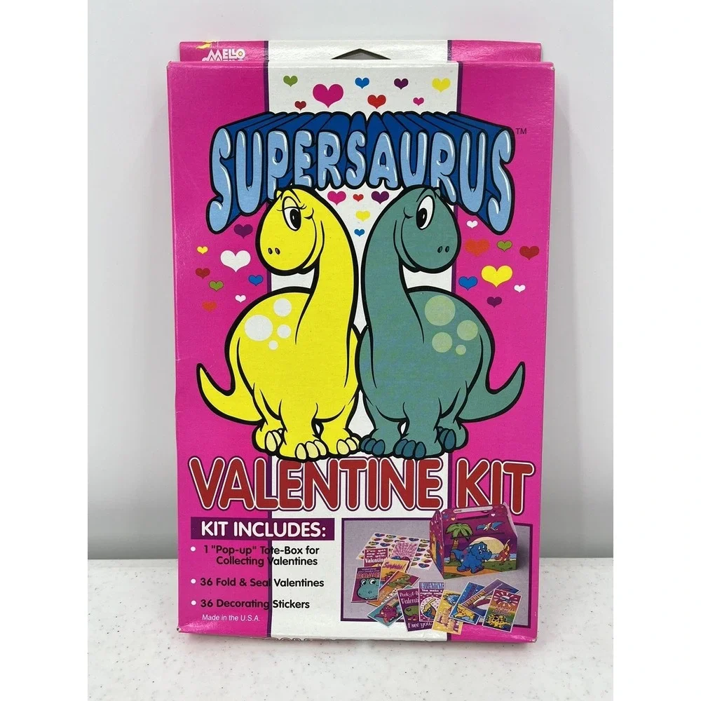 Vintage Mello Valentines Kits Set Of 3 - Dinosaurs Supersaurus USA Made